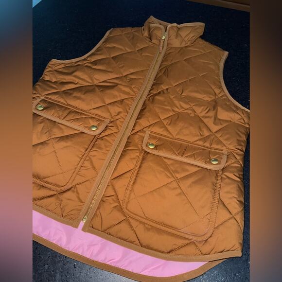 NEW J CREW COFFEE PUFFER QUILTED Zip Front Snap Pockets High Mock Neck SZ MED - Picture 6 of 12